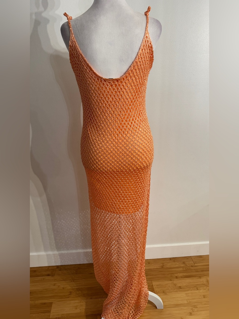Haute Monde Knit Sequin Fish Net Scoop Maxi Dress orange medium - Picture 5 of 7
